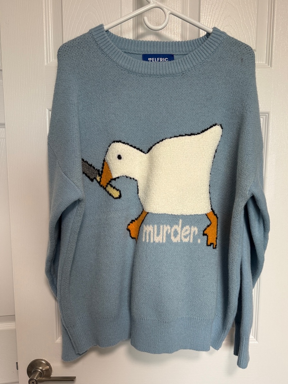 Aelfric Eden Light Blue Goose Crewneck Sweater with White & Orange Accents